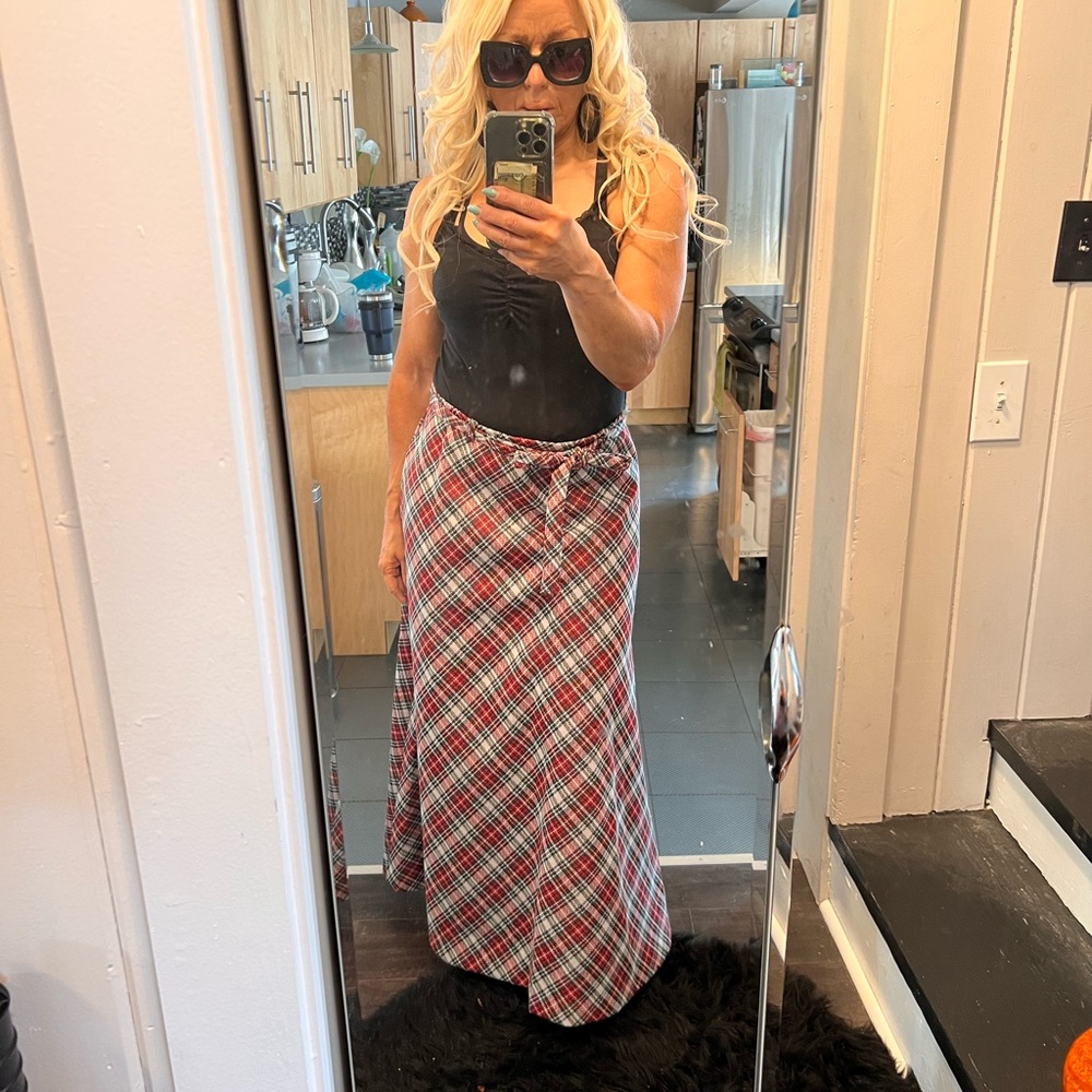 Plaid Maxi Skirt - Red/White/Black